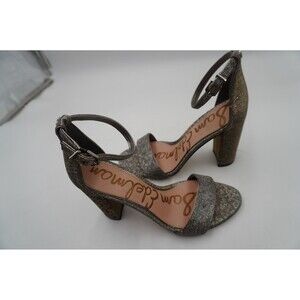 Sam Edelman Women's Yaro Silver Metallic Ankle Strap Open Toe Block Heels Sz 8 M